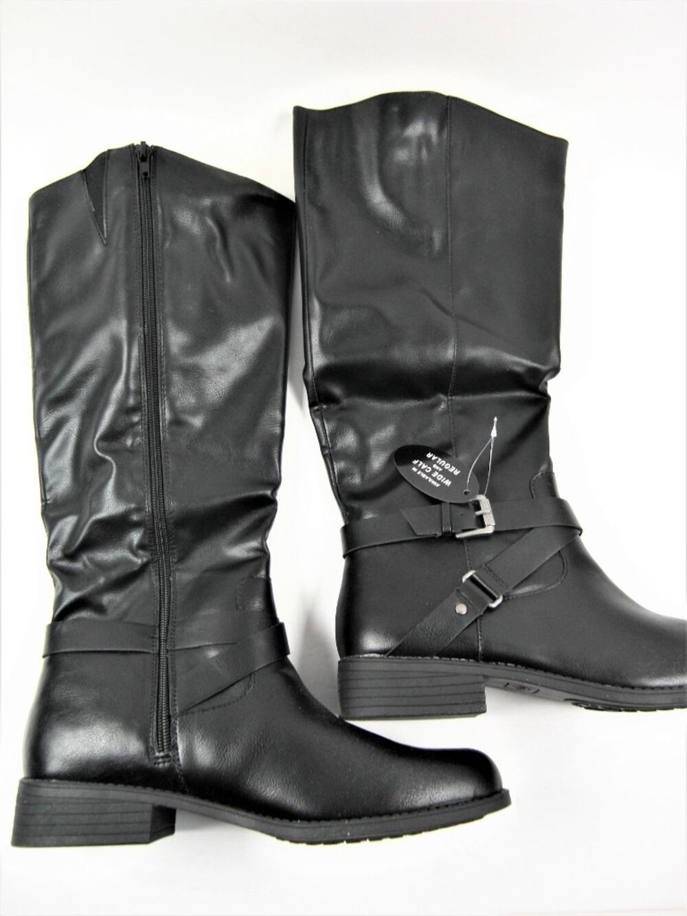 Style & Co Faux Leather Black Marliee Tall Boots Size 7.5 Riding Chelsea Zip Up